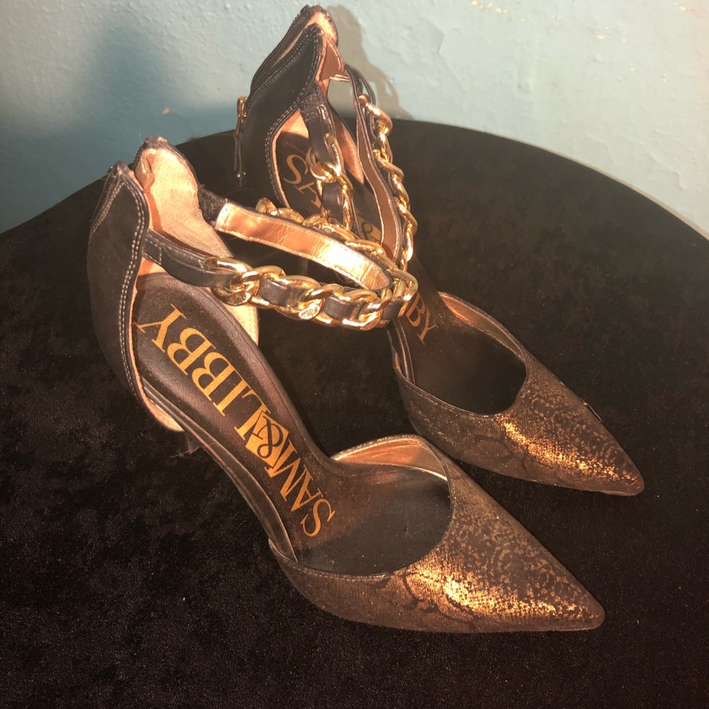 SAM & LIBBY BLACK & GOLD HEELS